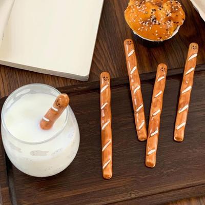 Baguette Coffee Stirrer Ceramic Mixing Stick Cute French Bread Design Heat-Resistant Coffee Spoon for Tea Beverage Stirring Kitchen Decor