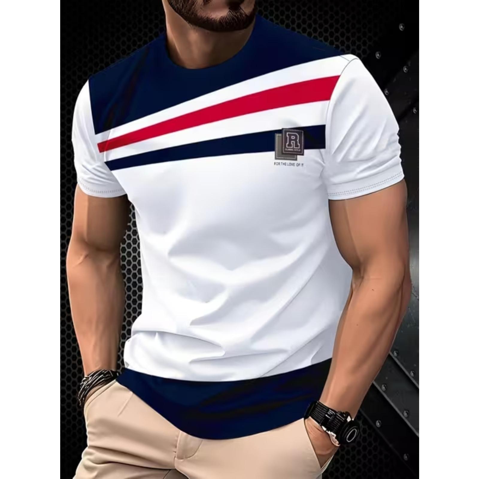 

New Summer Men s Fashion T-shirt Personality Geometry Pattern Printed Men s T-shirt Top XS белый