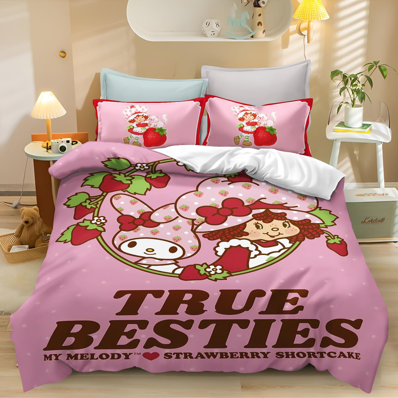 

Cartoon Strawberry Shortcake Girls Quilt Cover Skin Friendly Breathable Cute Printed Bedding Children S Bedroom Decoration 90x200cm