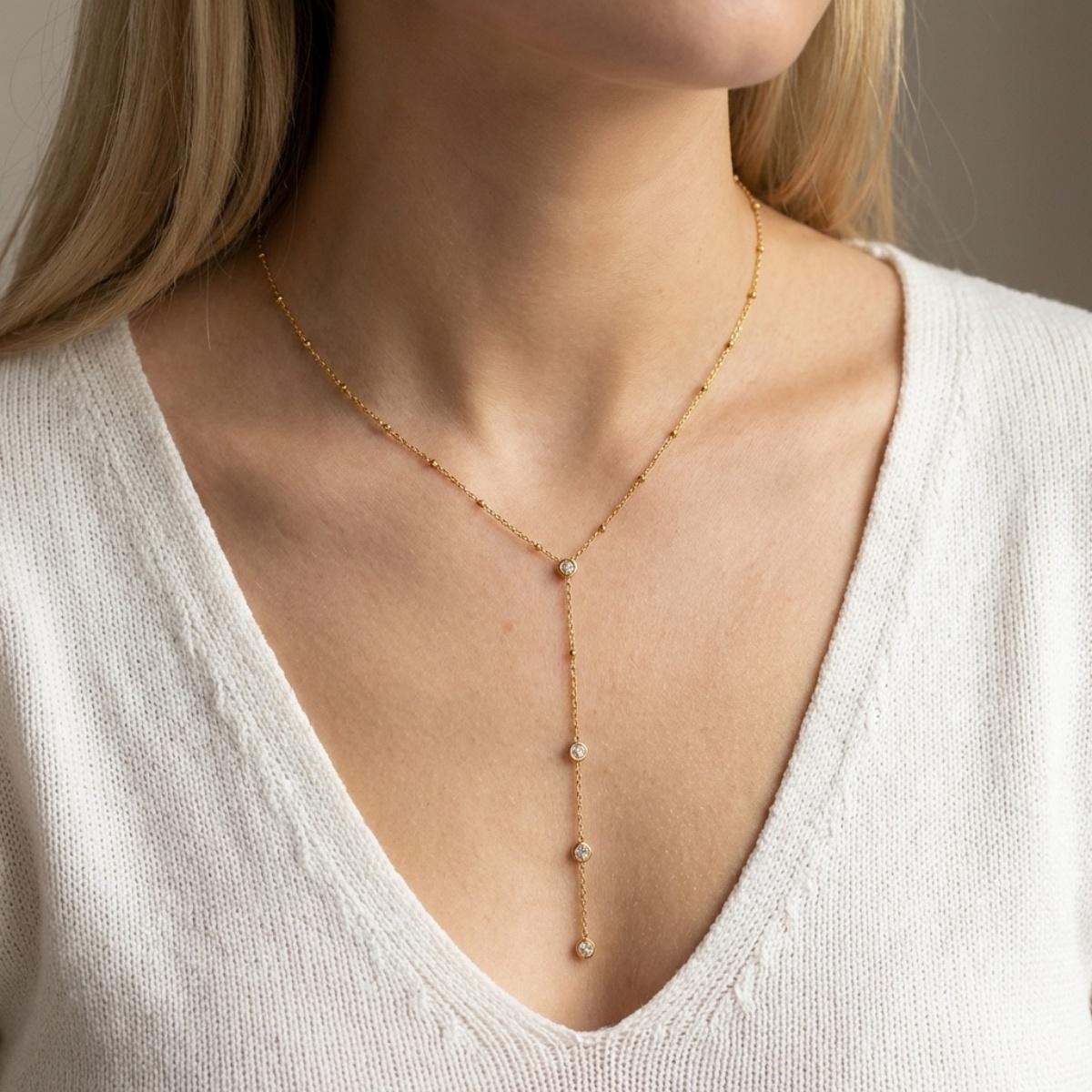 

Minimalist Stainless Steel CZ Zircon Water Drop Y-shaped Necklace For Women Men Shiny Flower Round Choker Luxury Wedding Jewelry