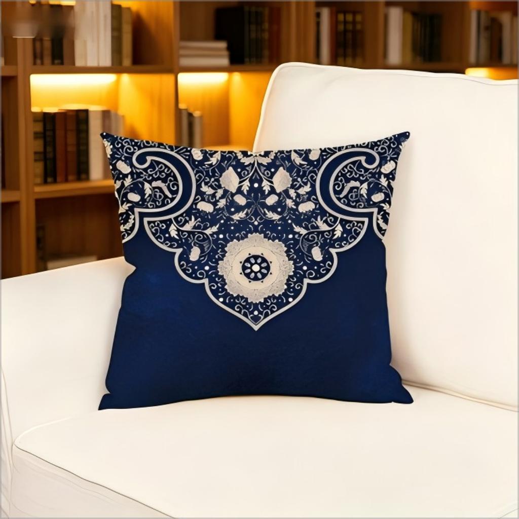 Blue White Mandala Floral Pillow Cover Chinoiserie Style Decorative Cushion Case For Sofa Couch Bedroom Living Room