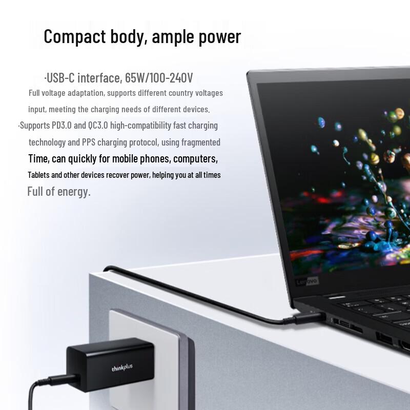 Lenovo Thinkplus 65W GaN USB-C Mini Laptop Charger