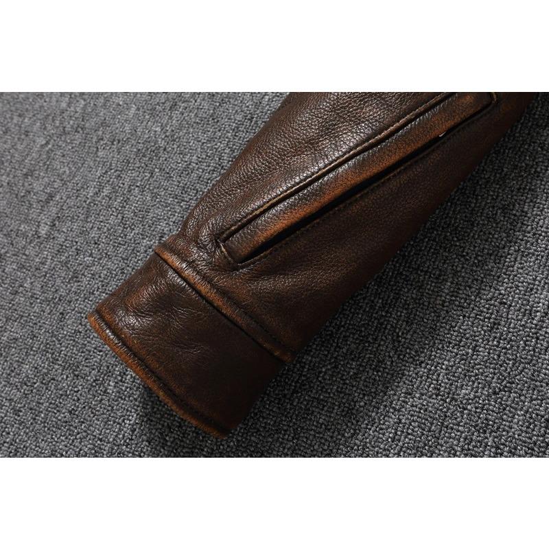 Chinesische Größe Lässige Lederjacke Herren Echtes Rindsleder Retro Vintage Lederjacken Herrenjacken Chaqueta De Cuero Para Hombre Casacos