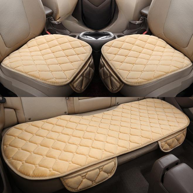 

Car Seat Cover Set Winter Soft Warm Car Seats Cushion Non-Slip Auto Seat Cover 3Pcs бежевый