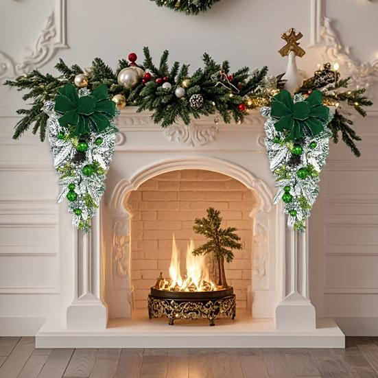 Yousheng Christmas Staircase Wreath Garland Bow Front Door Hanging Garden Xmas Tree Pendant Party New Year Home Decoration