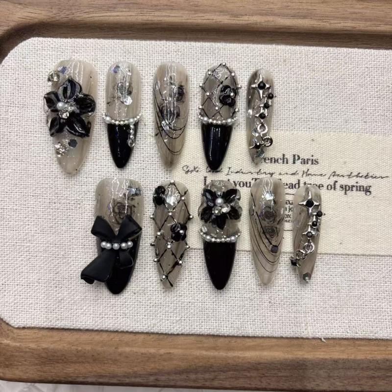 Handmade French Style Press-On Nails With Floral Design Minimalist Elegant False Women Daily Wear