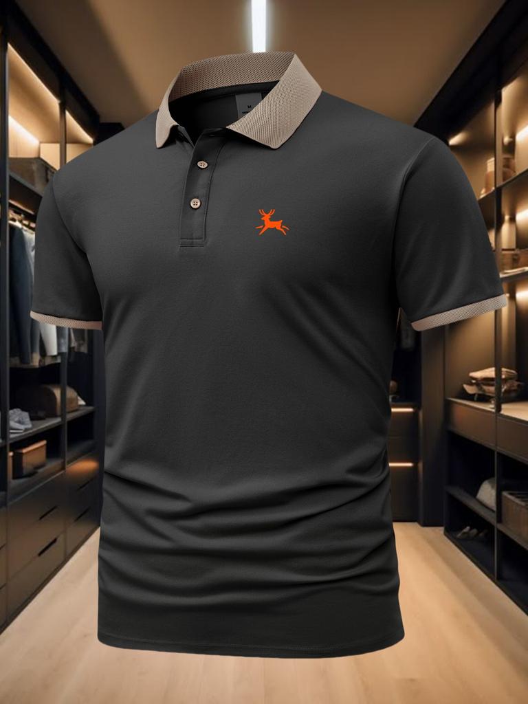 Mens Contrast Collar Short Sleeve Polo Shirt, Casual Weekend Leisure Tops, Classic Fit for Hangout Outdoor Errands Commute Daily Wear