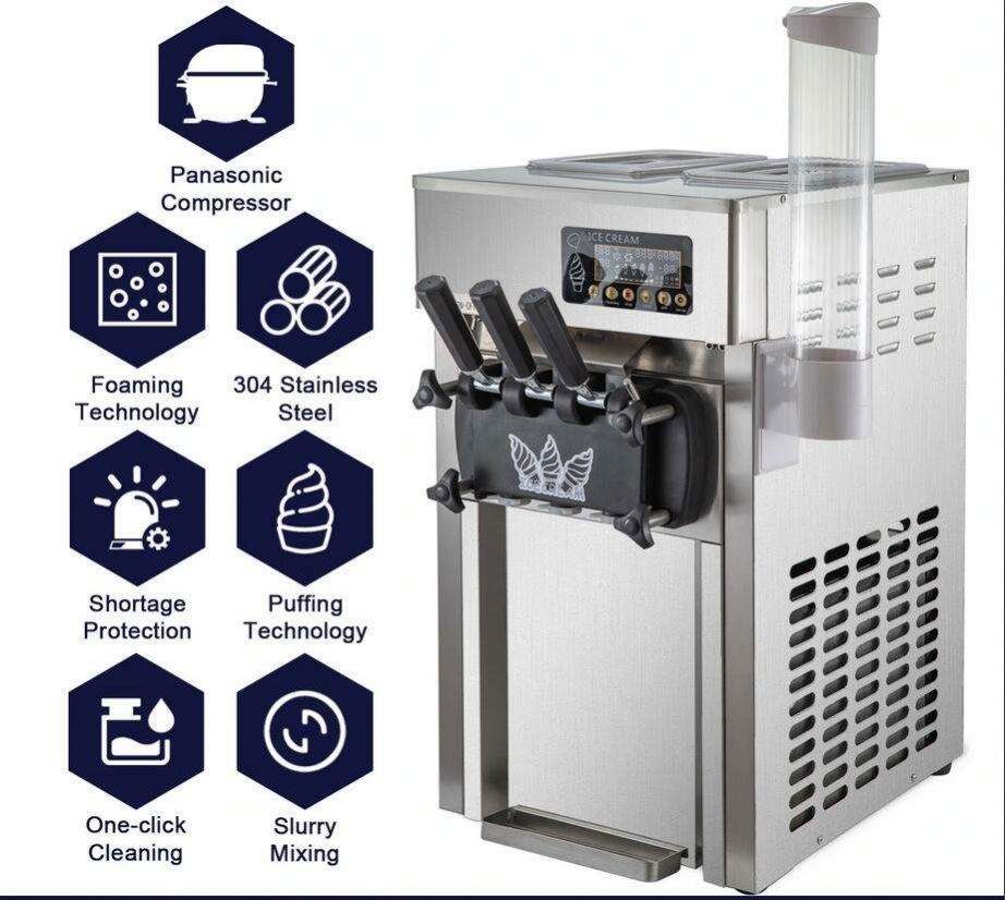 Mini Economical Commercial Table-Top Soft Ice Cream Machine 3 Flavors Small Ice Cream Maker