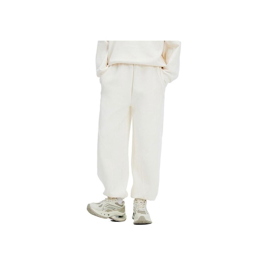 Li Ning Reignite Series Solid Color Loose Fit Reflective Knit Sports Pants Women Bottoms Off-White AKLU232-1