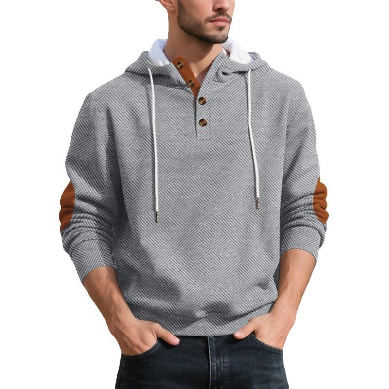 Men s Simple and Trendy Loose Hooded Casual Fashion Pullover Jacquard Long-sleeved Sweatshirt S бежевый