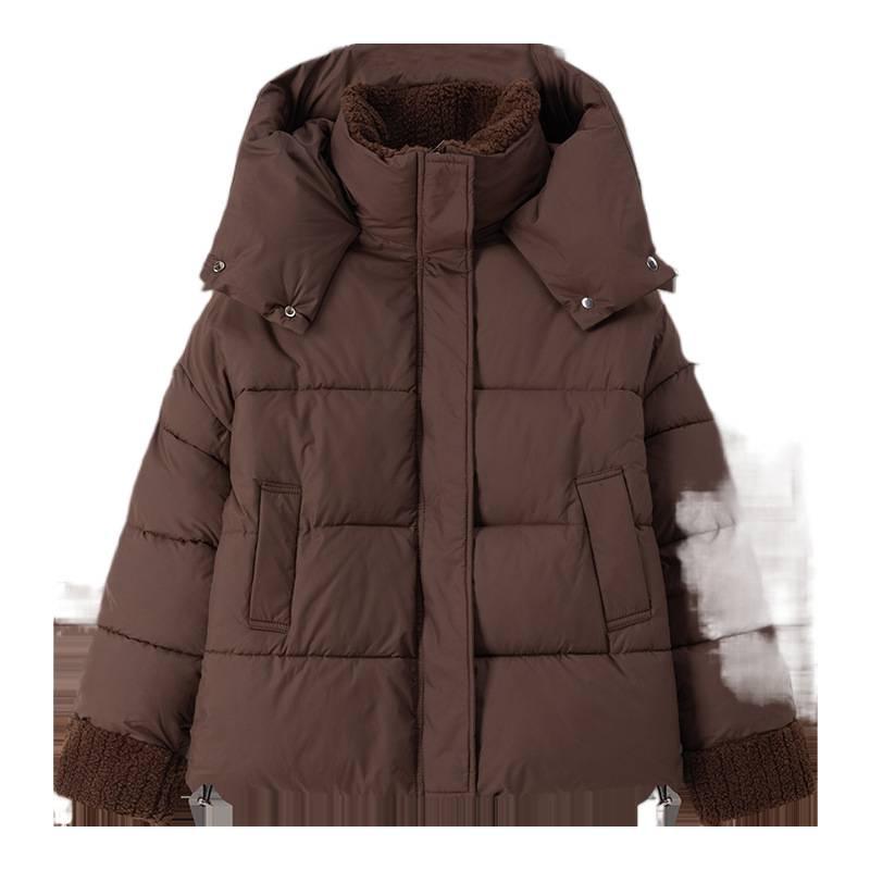 2024 Women's Winter Patchwork Cotton Jacket with Lambswool Cuffs - Short European Style