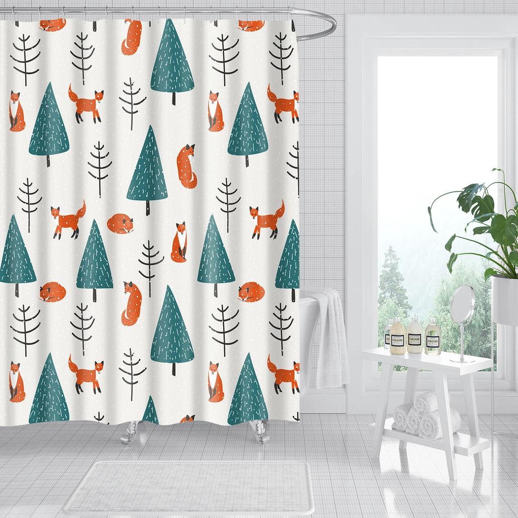 Merry Christmas Shower Curtains New Year Santa Bathroom Decor Bath Curtain Cartoon Snowman Elk Bath Bathroom Curtains
