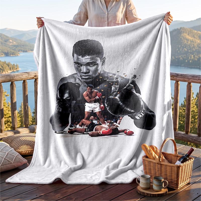 Warm Flannel Blanket Muhammad Ali Pattern, Lightweight Comfortable Throw Blanket for Bed Sofa Use