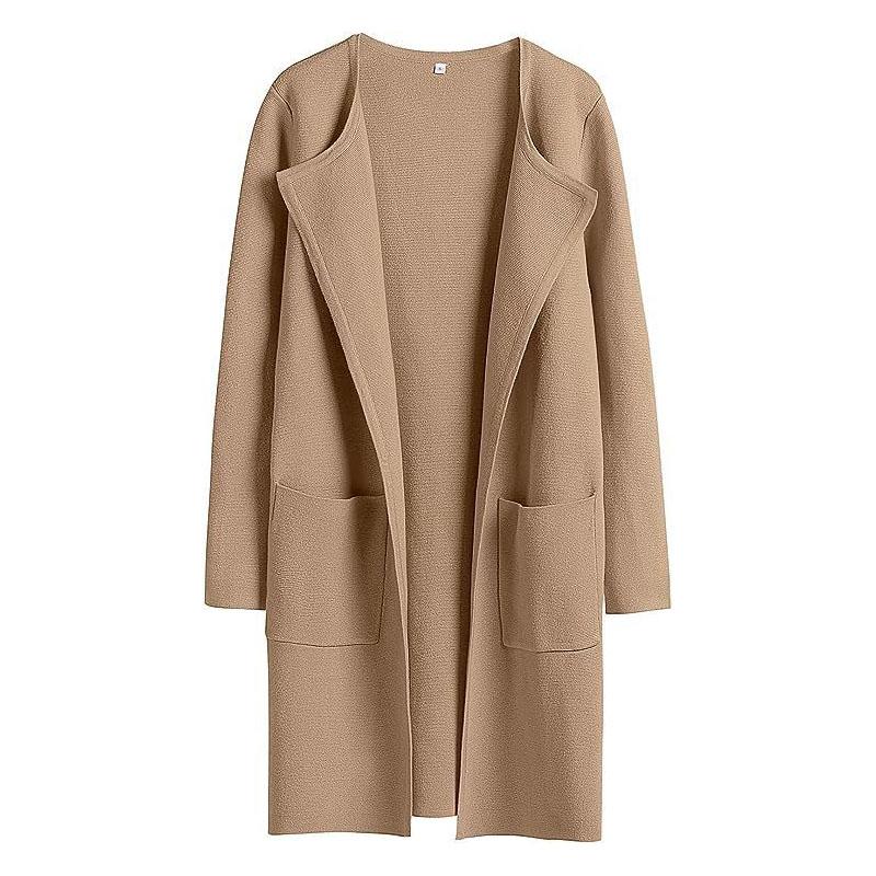 Woolen Coat Women Autumn Korean Fashion Casual Loose Women Coat Solid Color Button-Less Cardigan Coat