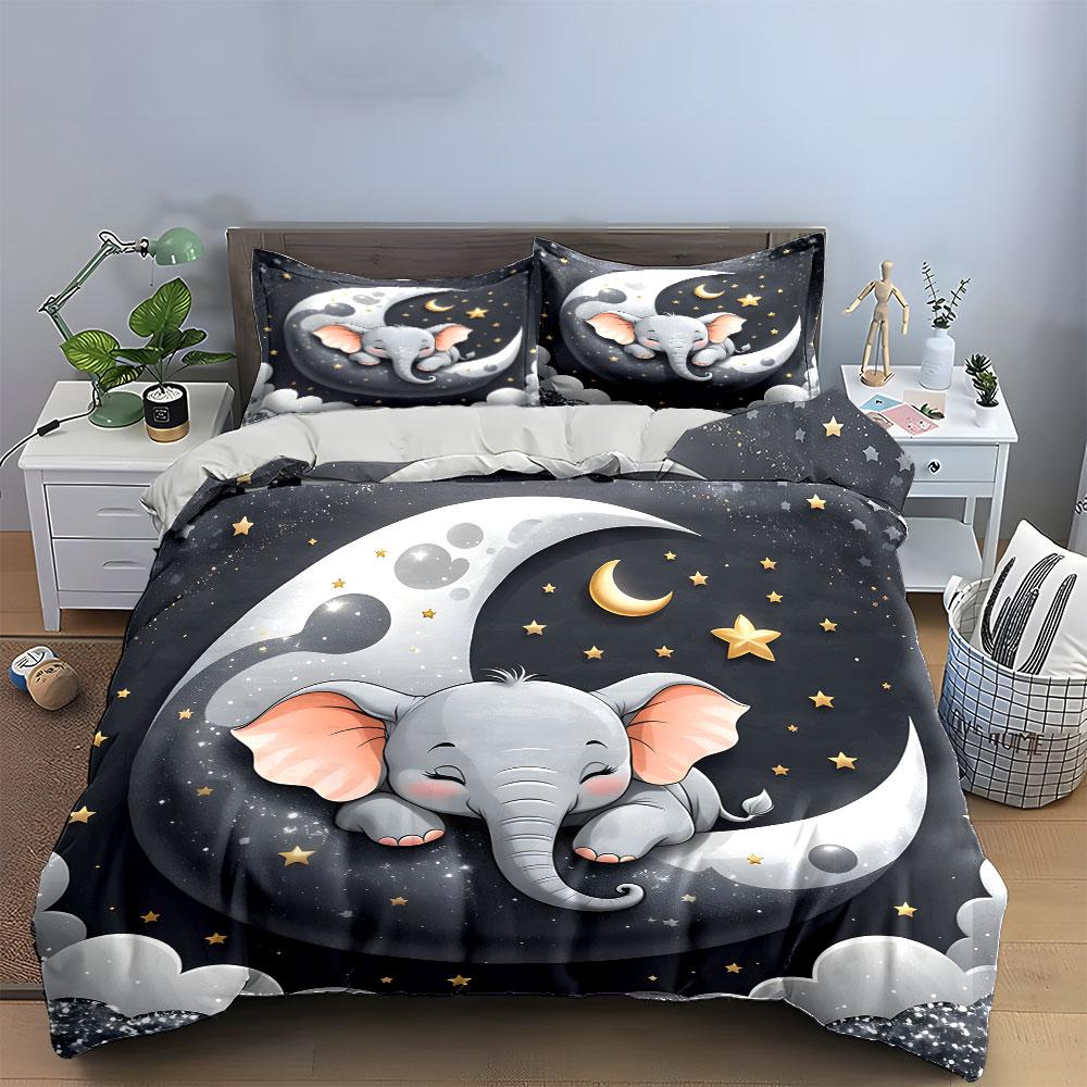 Baby Elephant Moon-Themed Set  Kid'S And Adults' Bedroom Decor, Exquisite Three-Piece Bedding Set Gift