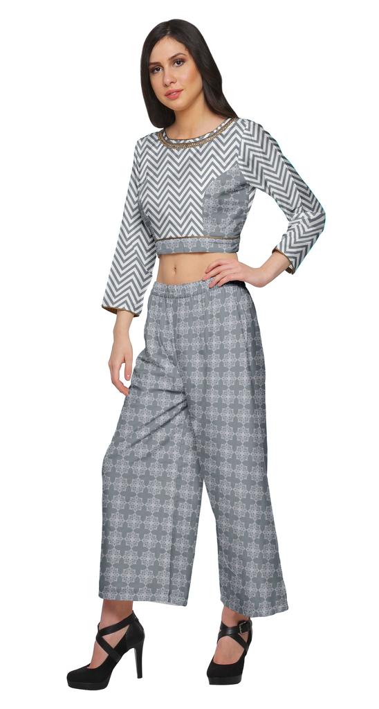 Moomaya Womena    S Crop Top Palazzo Set Printed 2 Piece Outfit Dress Ethnic