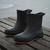 Outdoor rain shoes fashionable adult waterproof shoes warm short rain boots women's velvet thick-soled non-slip versatile rubber shoes