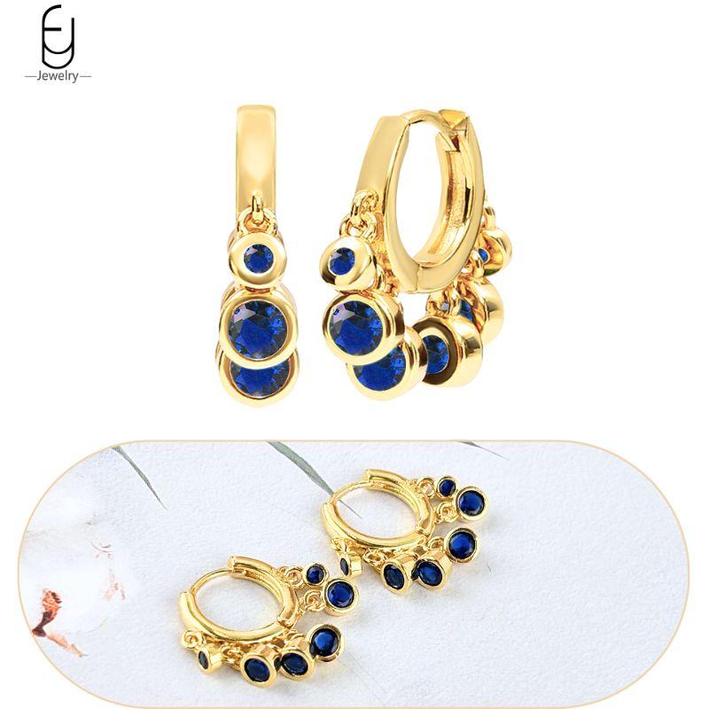 925 Silver Ear Buckles Fashion Hoop Earrings Dark Blue Crystal Pendant Gold Earrings High Women's Jewelry Luxury Gifts
