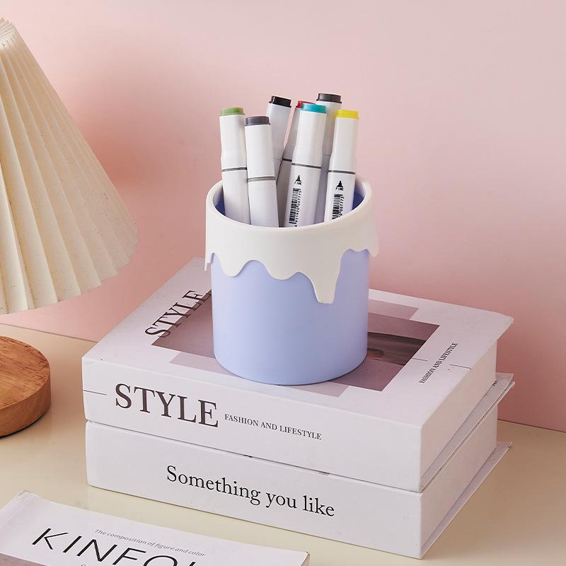 kawaii Ice Cream Pen Holder Cosmetic Brush Storage Holder Desk Stationary Organization Storage Box Office School Supplies