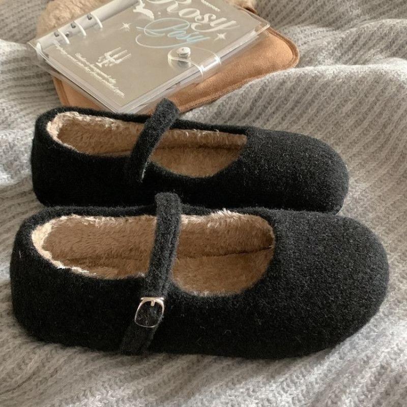 Women's Flat Woolen Shoes Outside, Mary Jane's Fleece Skirt, Fairy Ballet, Fluffy Shoes
