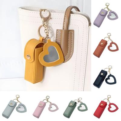 Keychain Lipstick Bag Love Mirror Protective Faux Leather Case Portable Keyring Cell Phones Wallet Car Key Chain