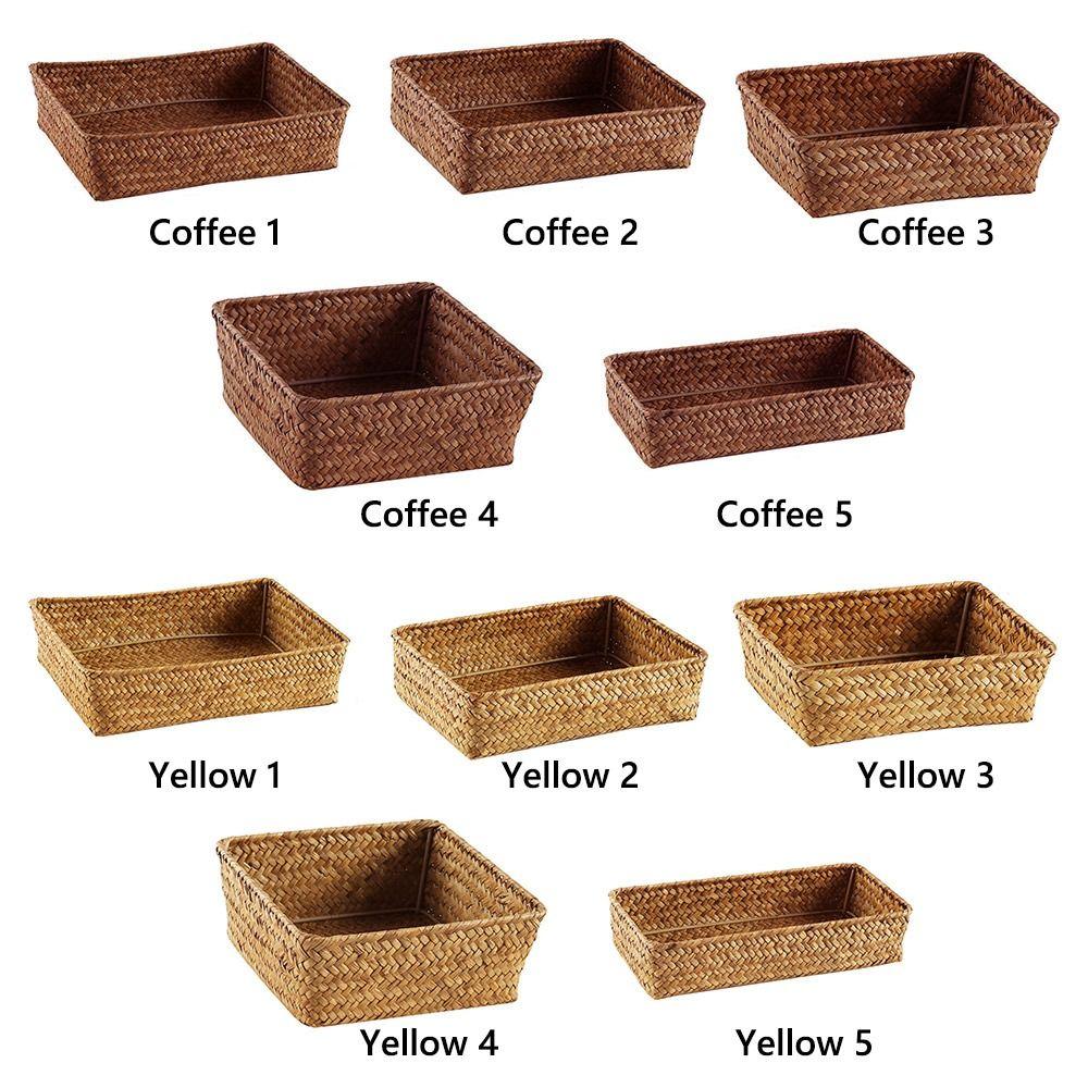 Woven Pattern Storage Basket Grass Vegetables Candy Snacks Display Basket Organizer Rectangle Organization Box Home Shop Hotel