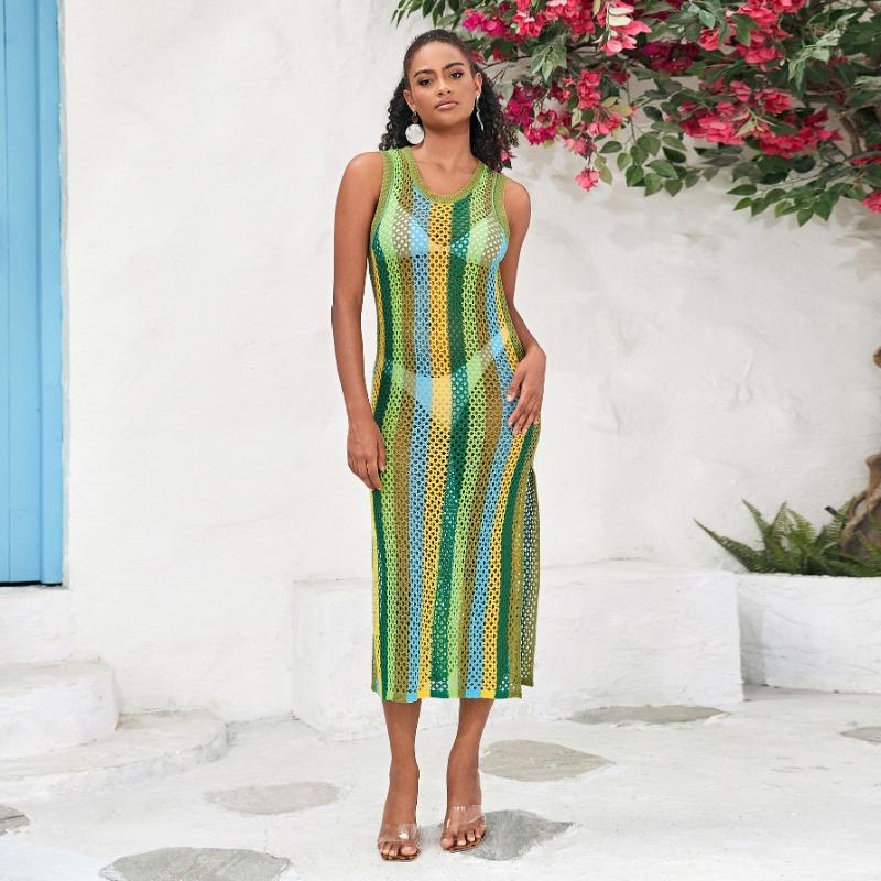 

Женская мода лето весна цвет блок принт без рукавов О-образный вырез свободная талия повседневные платья Size: One Size