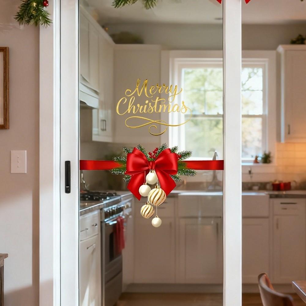 Simulated Flower Wreath Christmas Window Sticker PVC Merry Christmas Theme Festival Party Sticker New Year