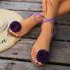 Fashion 2025 Summer Slip-On Women's Sandals Fashion Flower New Lace-up Rome Pinch Toe Plus Size 43 Flat Sandals Zapatos Buty Damskie