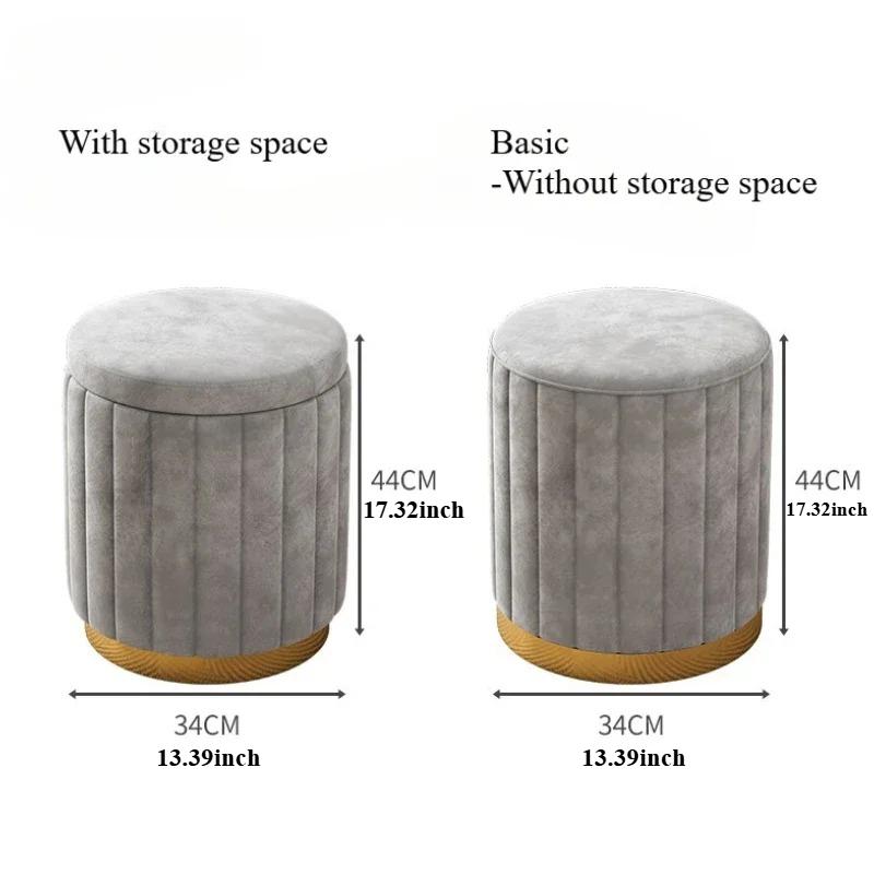 Luxury Round Stool with Storage Space Makeup Chair Shoe Changing Stool Bedroom Dressing Table Round Stool Office Chair
