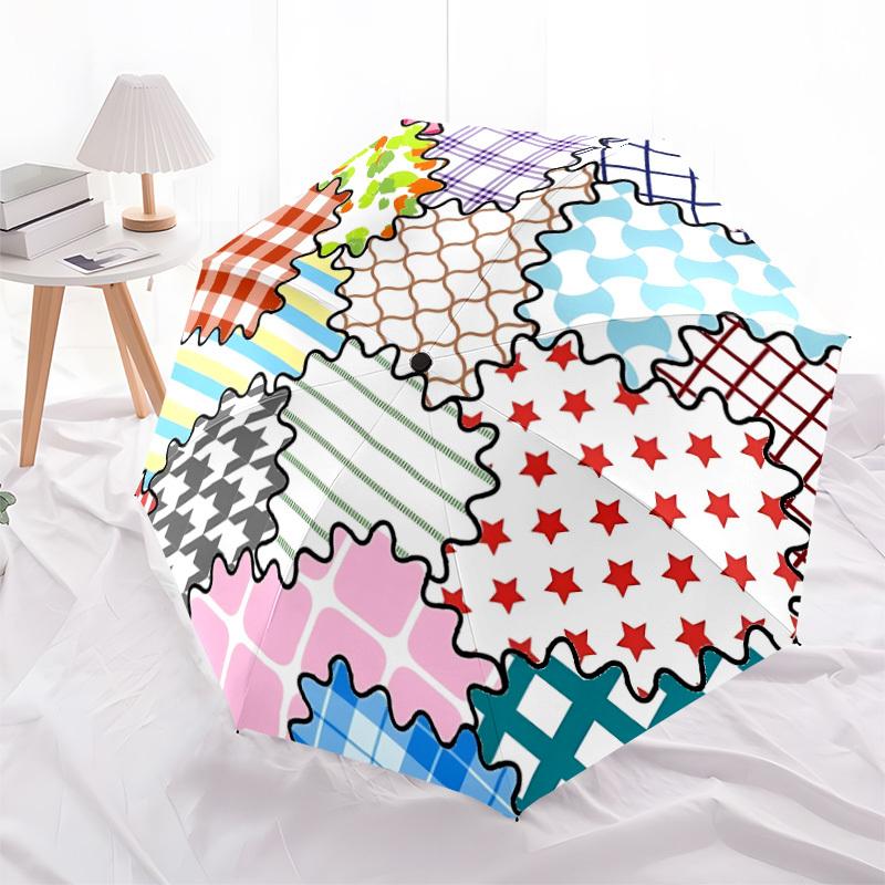 1pc Fabric Pattern Automatic Open, Sturdy Iron Frame, Compact Folding Design, All-Season Portable Umbrella for Women & Men, Outdoor Umbrella