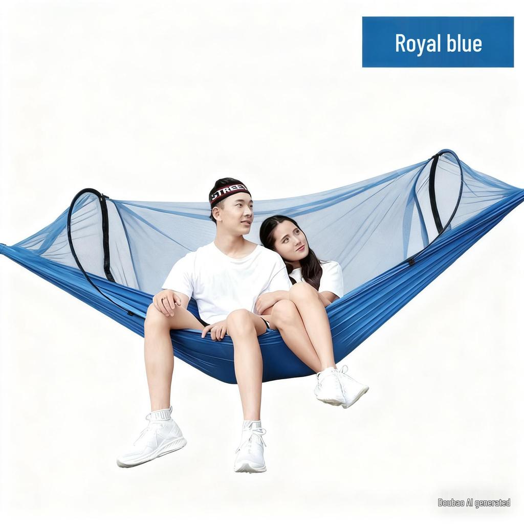 Automatic Quick-Open Mosquito-Proof Hammock with Parachute Cloth for Outdoor Camping (Single/Double)