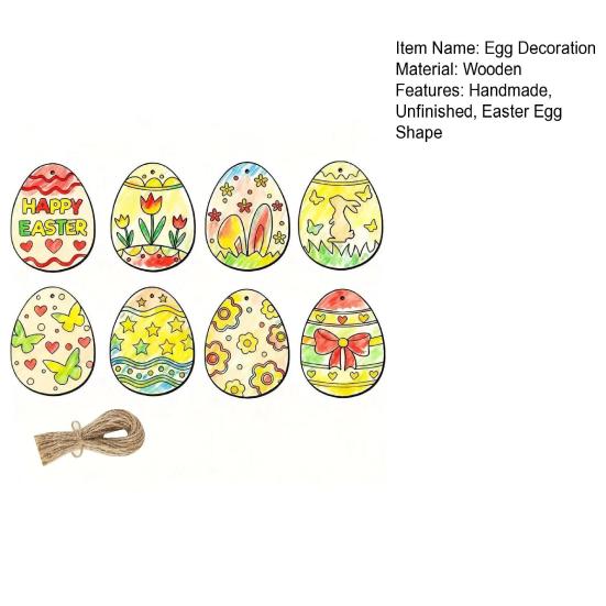 8 ks Dřevěná velikonoční vajíčka Závěsná dekorace Ručně vyráběná Dětské DIY Malování Nedokončená vajíčka Ozdoba Sváteční párty Dekorace Přívěsek