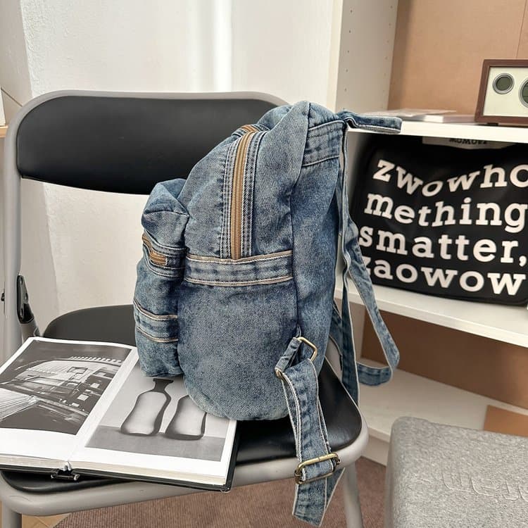 Zaino rétro in denim da donna a grande capacità