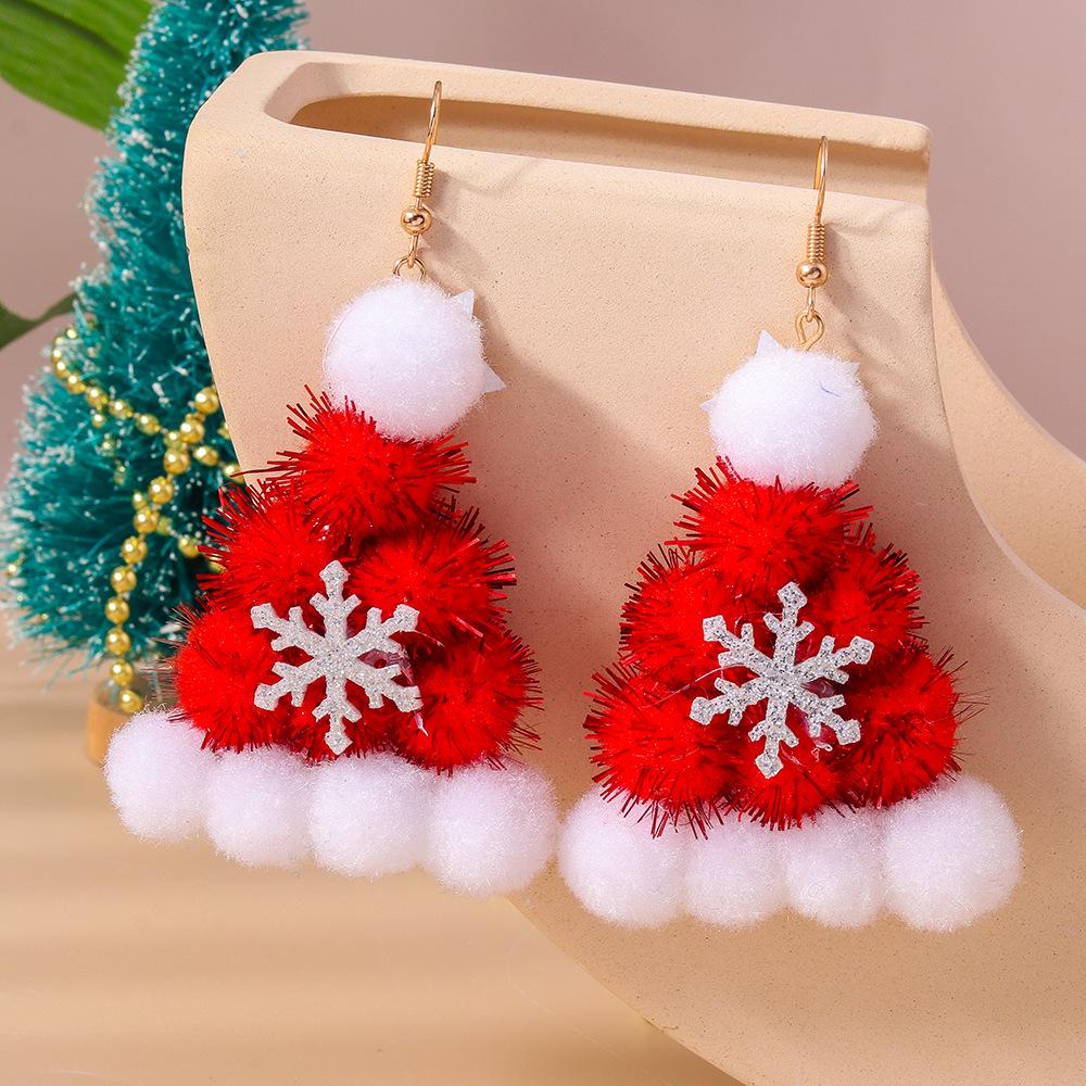 Handmade European-American Christmas Tree & Hat Dangle Earrings