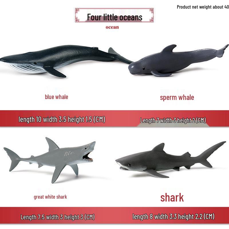Marine Animal Simulation Model Figures: Shark, Dolphin, Hammerhead, Crab, Squid, Starfish for Kids' Education