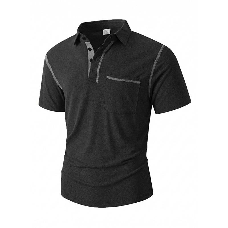 Mens Casual Short Sleeve Solid Color Turn Down Collar Polo Shirt