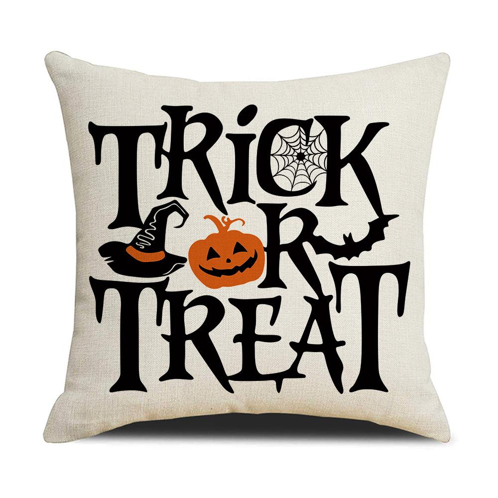 Black and White Letters: Halloween Linen Pillowcase Cartoon Funny Haunted Day Sofa Cover