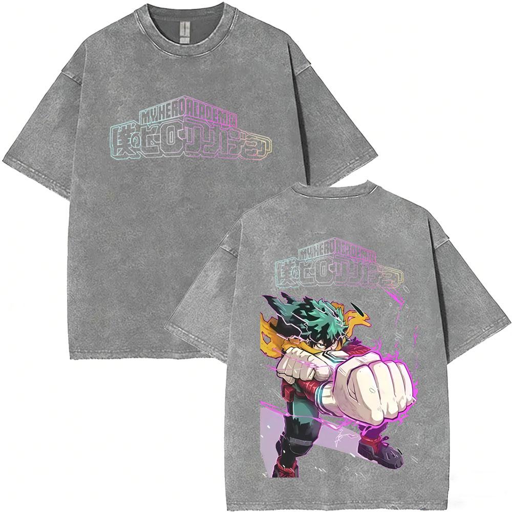 Washed Vintage Anime My Hero Academia Himiko Toga Graphic T-shirt ga Casual T-shirts Unisex Y2k Oversized T Shirts