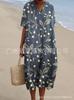 New Loose Casual Comfortable V-neck Digital Printing Pleated Large Version Dress