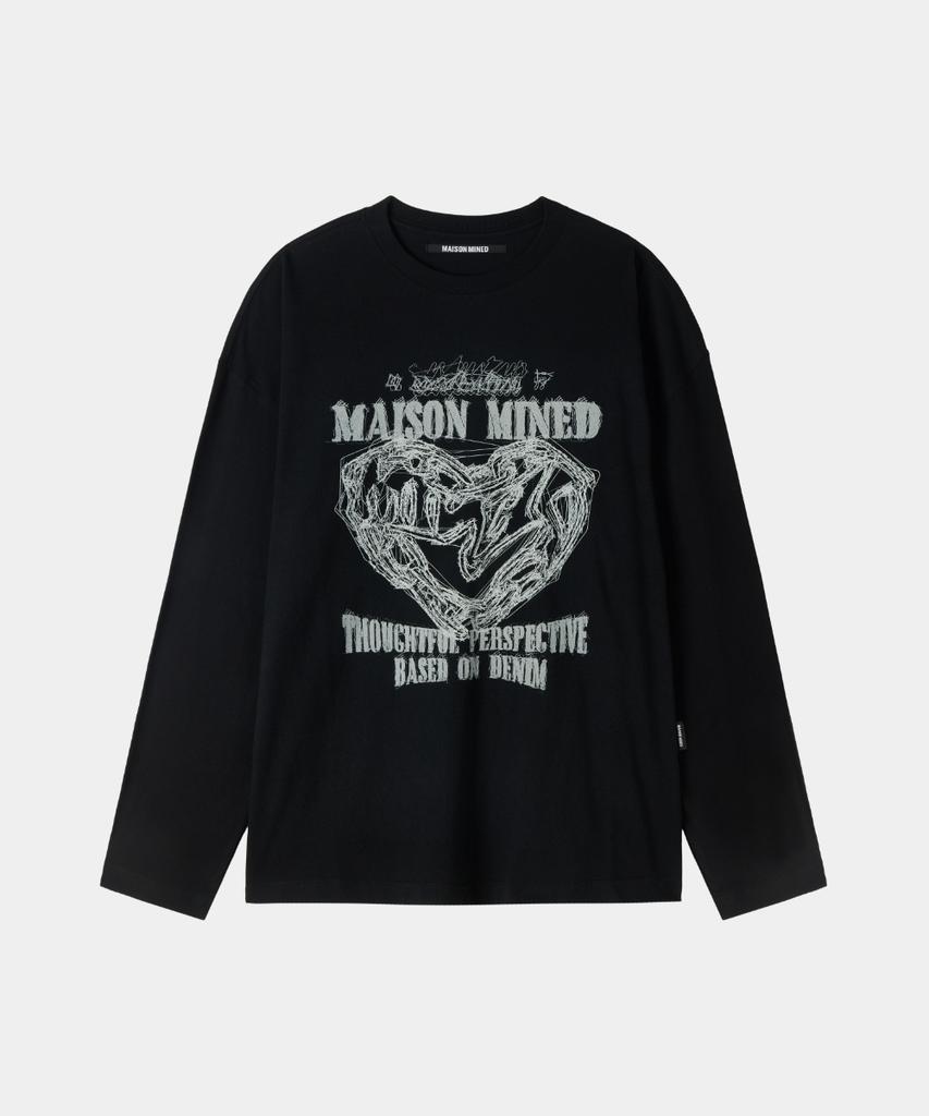 MAISON MINED Doodle Heart Long Sleeve Black