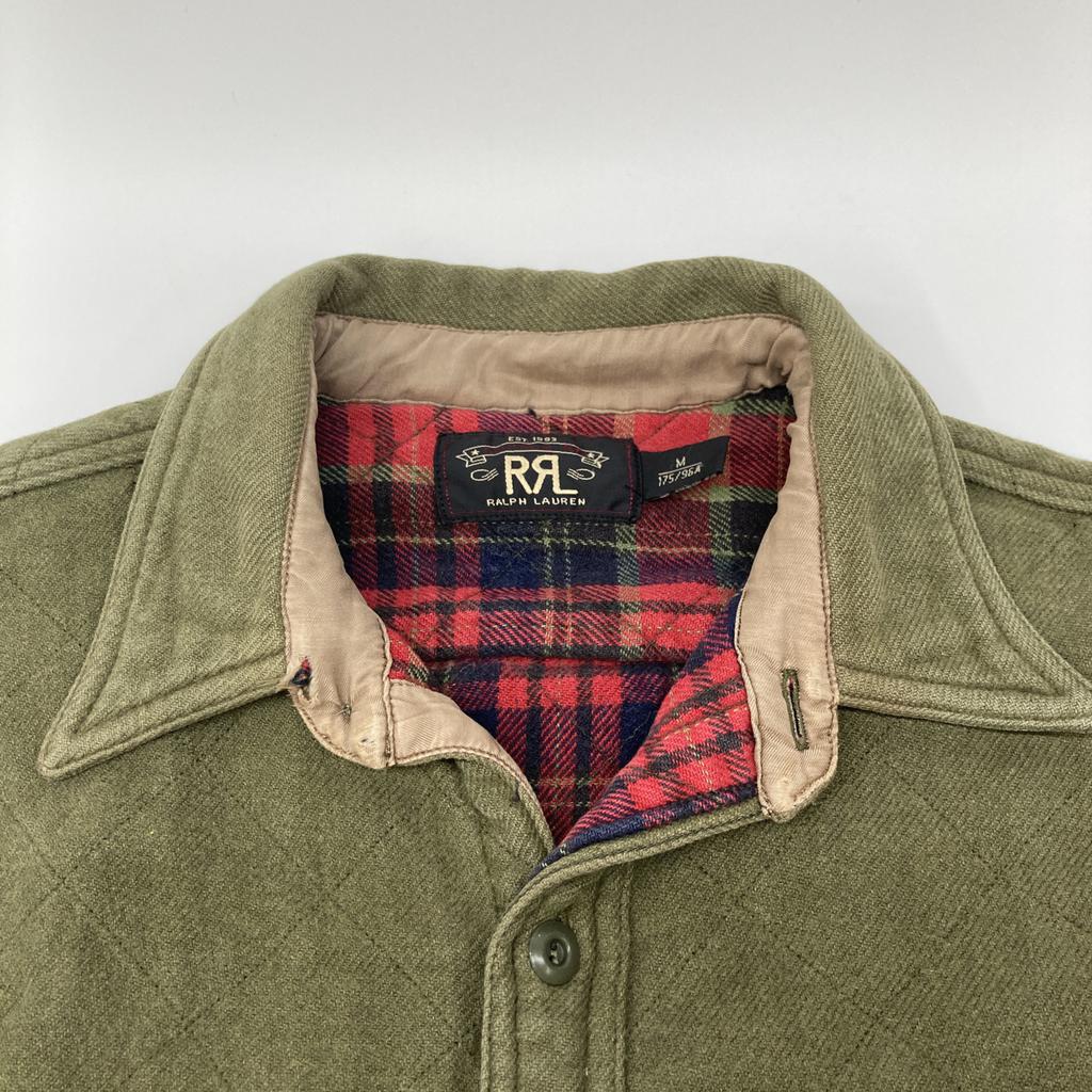 RRL Khaki Checkered Hickory Quilted Work Shirt Tops M khakiUsed
