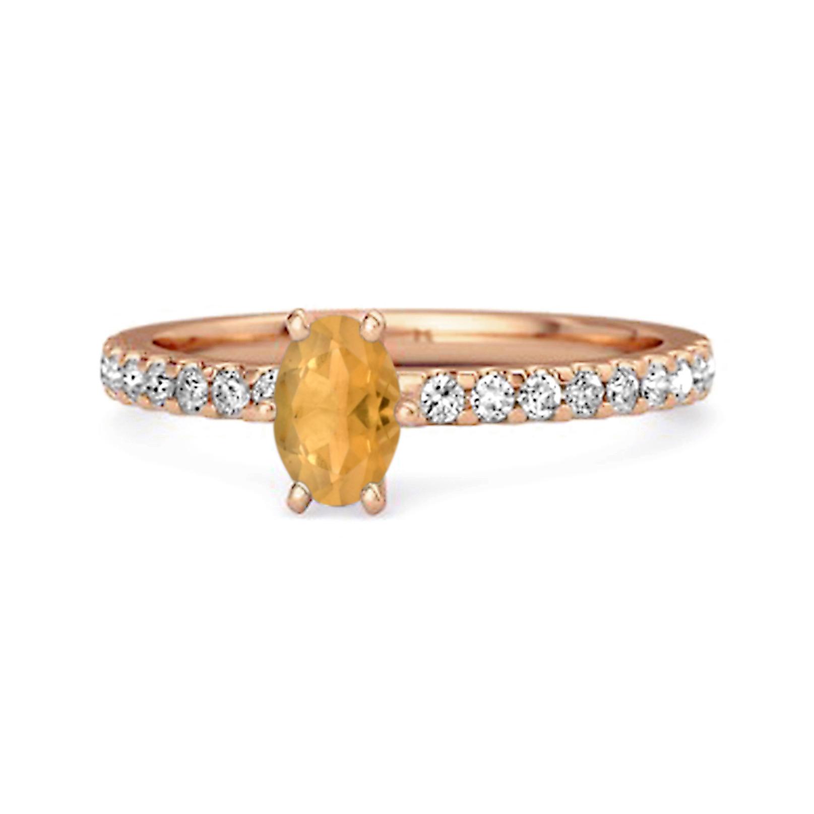 

Citrine Oval Solitaire Ring - 925 Sterling Silver Rose Gold Vermeil 11 Яскраво-рожевий