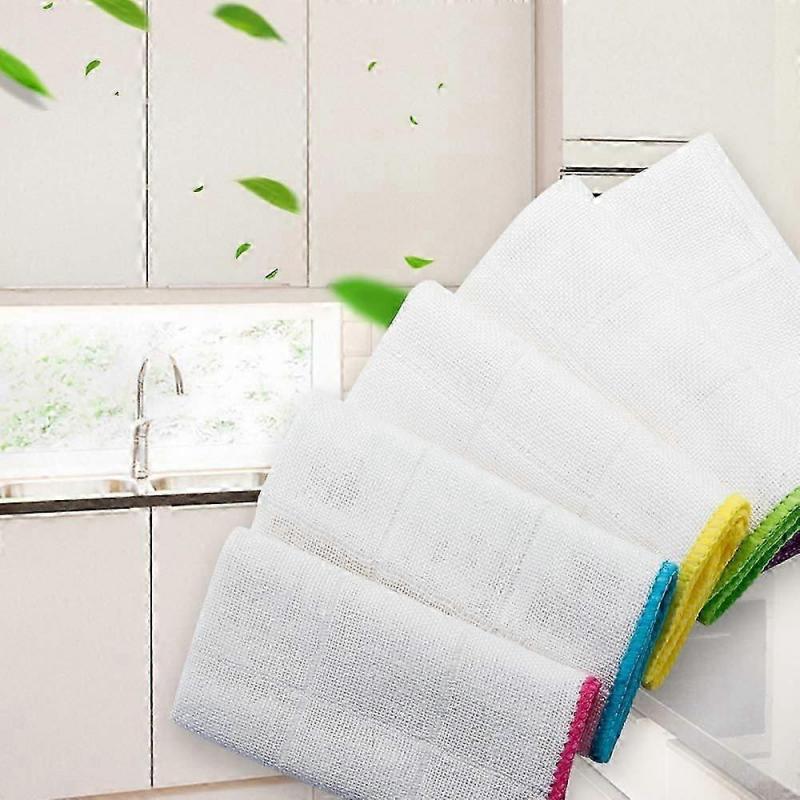 10PCS Bamboo Dish Cloths Towels Kitchen Cloths for Cleaning Dishcloths Washable Absorbent Machine Washable, Random Colors