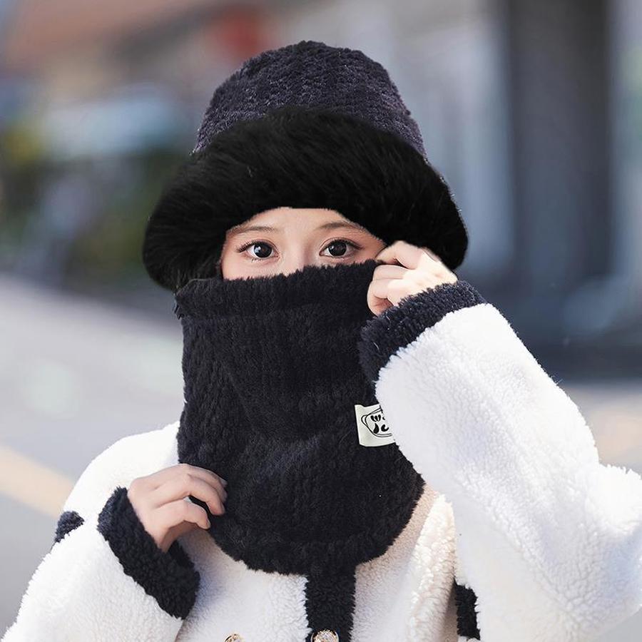 Winter Women's Hat Scarf Mask Cycling Ear Protection Face Mask Riding Headset Set Warm Windproof