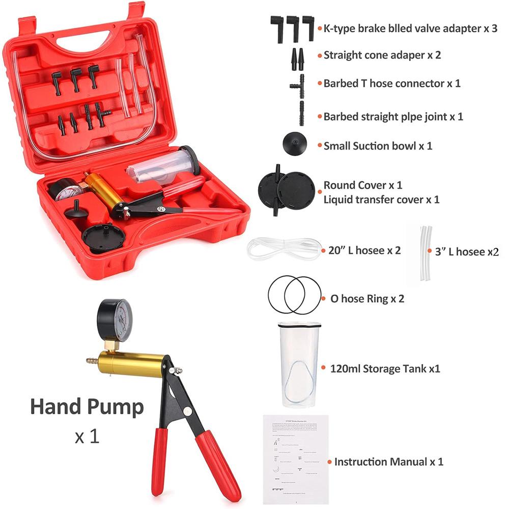 21pcs Hand Held Vacuum Pump Tester Set Vacuum Gauge and Brake Bleeder Kit for Automotive Auto Diagnostic-tool