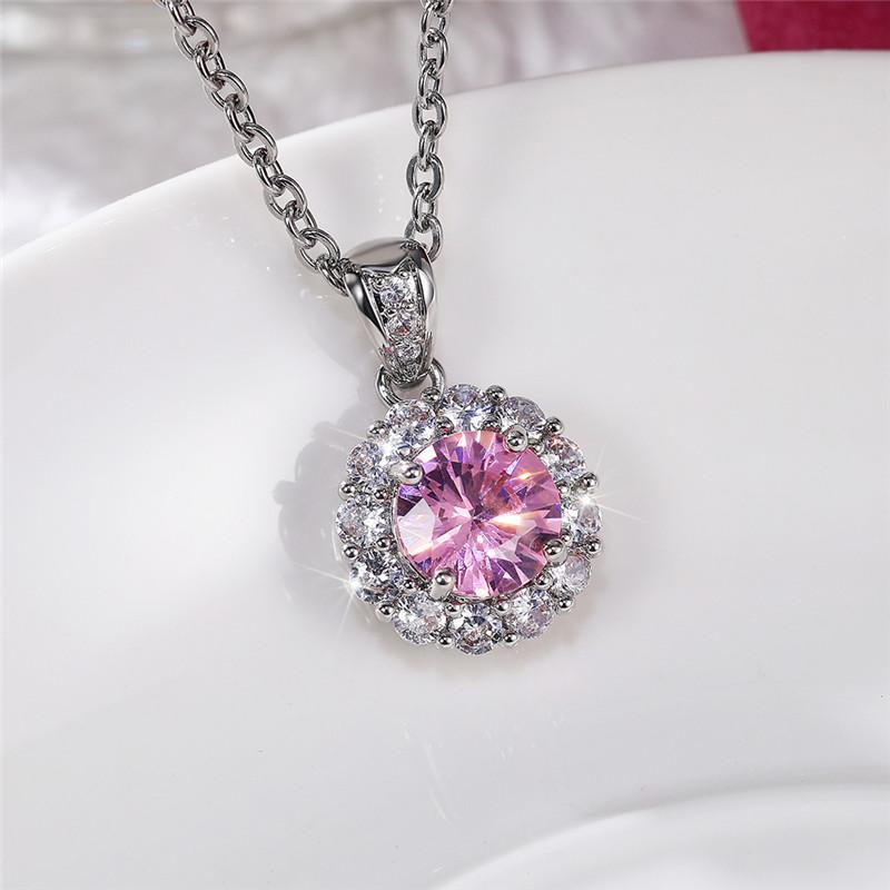 Nouveaux colliers mignons pour femmes avec zircone cubique rose, accessoires simples et élégants pour la fête, collier pendentif à la mode, bijoux