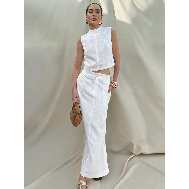 European and American Women Skirt set Sleeveless Top White 2-Piece Set Summer Fashion Long dress 2025 New Casual