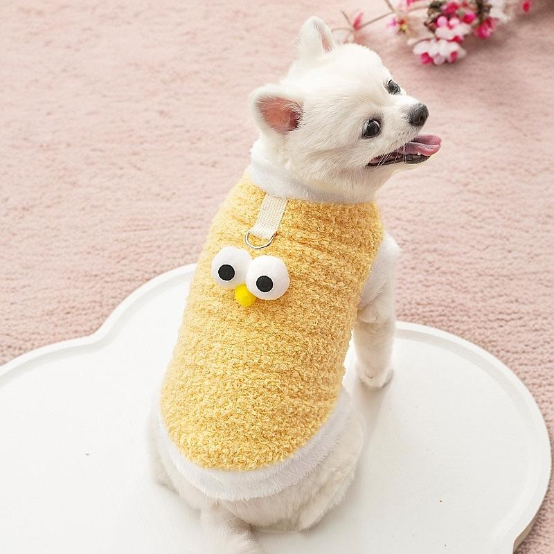 Cute Googly Eye Pet Vest for Small Dogs - Soft Fluffy Puppy Clothing (4 Colors) Warm Pet Apparel