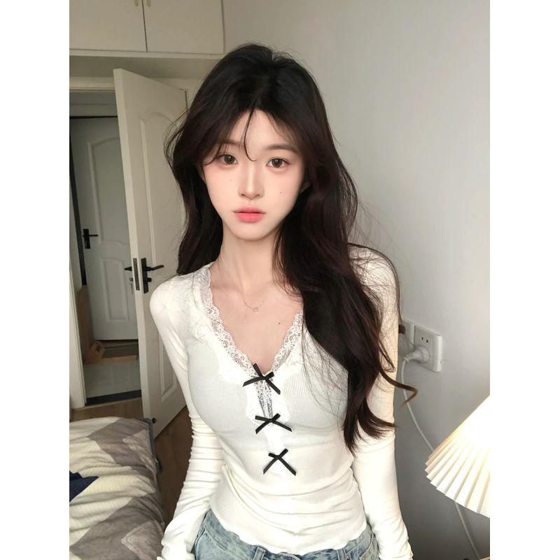 

Шикарное кружево Кружево V-образный вырез Внутренний комплект Ранняя весна Банты Beige S [Suggested 35.00 kg-45.00 kg]]